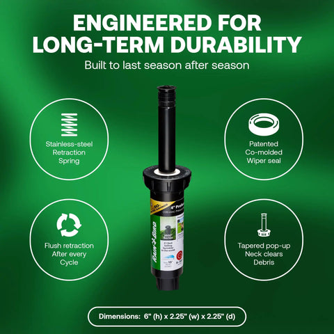 Pressure Regulated 1800 Series Four Inch Pop Up Sprinkler Head with durability features shown