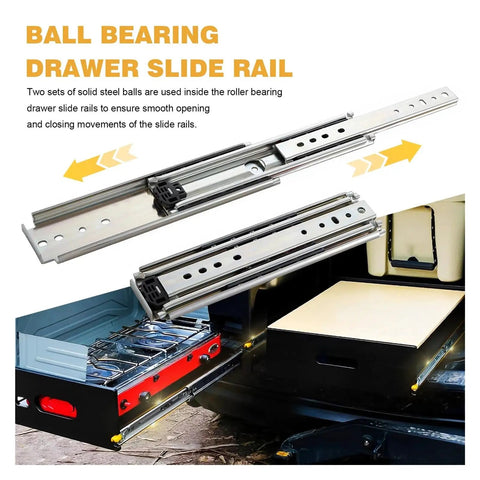 44 Inch Full Extension Drawer Slides Pair With Side Mount And Lock Detachable Quick Release shown installed on drawers