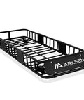 Slim Roof Rack Cargo Basket 64x23x6 Inches Beefy Heavy Duty Weatherproof Top Mount Carrier with black steel frame