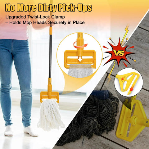 60 Inch Heavy Duty Mop Handle Replacement With Quick-Lock ABS Clamp and looped-end mop on stone floor
