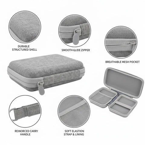 Compact Tool Case For Precision Instruments 7.5 X 5.5 X 3.9 Inches Polyester Organizer showing details like zipper and mesh pockets.