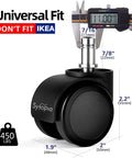 Sytopia office chair casters, 2-inch black wheels with universal standard stem 7/16 in x 7/8 in, set of 5