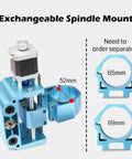 Beefed Up Aluminum Z Axis Assembly for 3018 ProVer CNC With 43mm and 52mm Spindle Mounts, 775 Spindle Ready, 300 To 500W Motor Support, Exchangeable Mounts for 65mm and 69mm Options, Plug And Play Retrofit. 52mm and 65mm mounts shown.