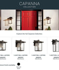 Capanna 1-Light Outdoor Wall Light In Olde Bronze With Clear Water Glass, flanking a red door, exterior sconce display.