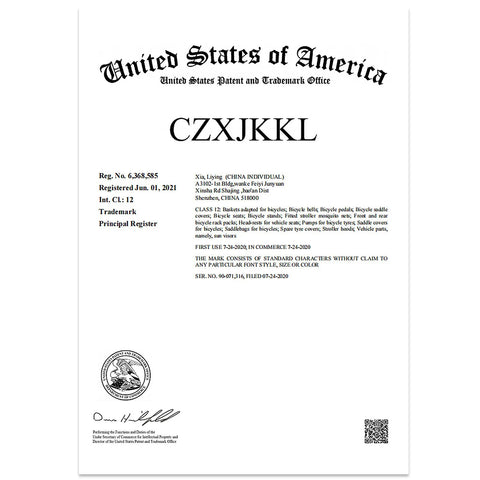 Patent document from the United States Patent and Trademark Office with registration number 6,368,858 and trademark CZXJKKL.