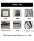 Rock Solid Chicago Screws And Leather Rivets Kit Built Tough With 304 Stainless Steel used in book, wallet, jeans, leather shoes, belt, backpack strap.