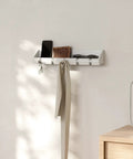 Cubby Entryway Organizer With Mail, Phone, And Wallet Compartment Plus Five Flip Up Hooks For Keys And Small Accessories, White