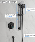 Slide Bar Shower Faucet Set With High Pressure Handheld Shower And 5 Spray Settings, 23.6 Inch Wall Bar, Matte Black
