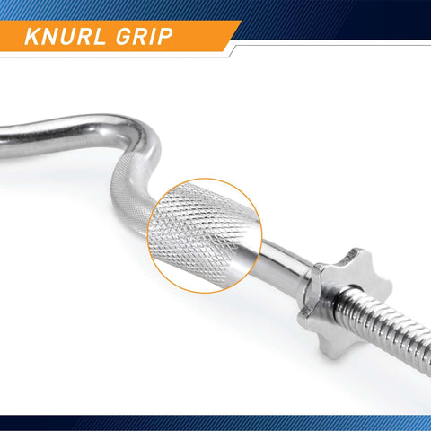 Close-up of Triceps And Biceps Combo Curl Bar For 1 Inch Weight Plates with knurl grip and secure plate threads