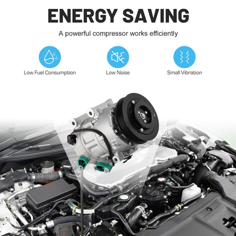 Rugged AC Air Conditioning Compressor With Clutch Fits Hyundai Sonata 2011 To 2014 And Kia Optima 2011 mounted in engine bay.