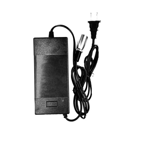 Replacement Ebike Battery Charger 54.6V 2A With 3 Pin XLR Plug for 13S 48V Li Ion Pack, showing charger with plug and cable