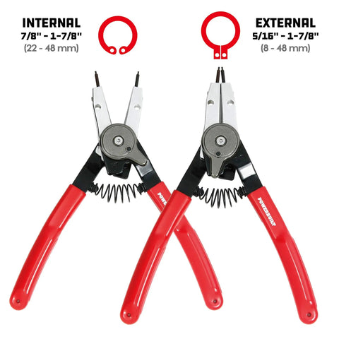Combo Snap Ring Pliers With Internal And External Switch, Pro-Grade Ring Remover Tool with red handles and switchable jaws