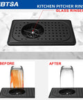 Automatic Cup Rinser With Base, Stainless Steel Glass Washer For Sink With Side Spray, Drain And Drip Tray, Matte Black Finish