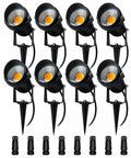 8 Pack 5W Low Voltage LED Landscape Lights With Spike Stands And Quick Connectors, 12V 24V AC DC Outdoor Warm White Pathway Lighting