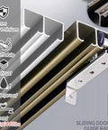 Heavy Duty Double Bypass Sliding Door Hardware Kit Features 16 Foot Barn Door Track For Home Office And Closet With No Sweat Install And Smooth Nylon Rollers That Glide Super Clean On Sturdy Aluminum Rails In Matte Black close-up of aluminum guide rail showing cuttable design and nylon rollers