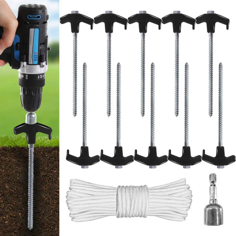 Drillable Garden Shed Stakes With Bonus Adapter And Tie Downs Built Tough Pro Grade Powder Coated Steel Ground Anchors displayed