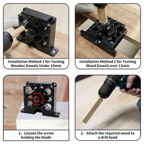 Tool Free Adjustable Wood Dowel Maker Jig Kit With Sharp Carbide Blades For Lightning Fast Tenon Cutting Quick Click Size Changes Skip The Hassle Delivers Smooth Results For Everyday Woodworking Builds installation methods for wooden dowels under and over 12mm.