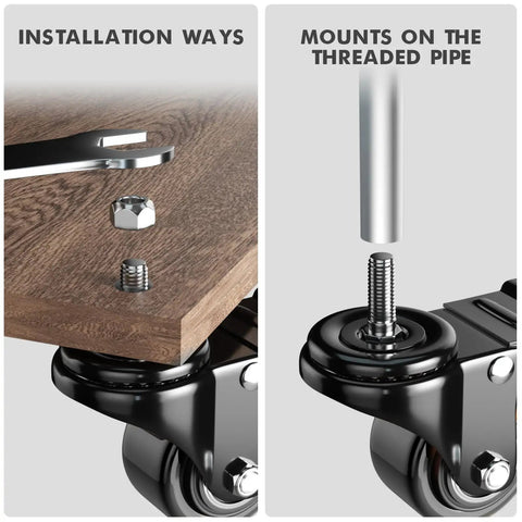 Built Tough Heavy Duty Two Inch Stem Caster Wheels Set Of Four With Six Hundred Pound Capacity Threaded Stem Quarter Inch By One Inch Dual Locking Brakes Industrial Castors installation
