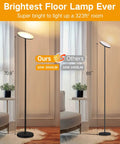 Tall Bright LED Floor Lamp 30W 3000LM Torchiere Standing Lamp With Dimmable Brightness next to window in living room.