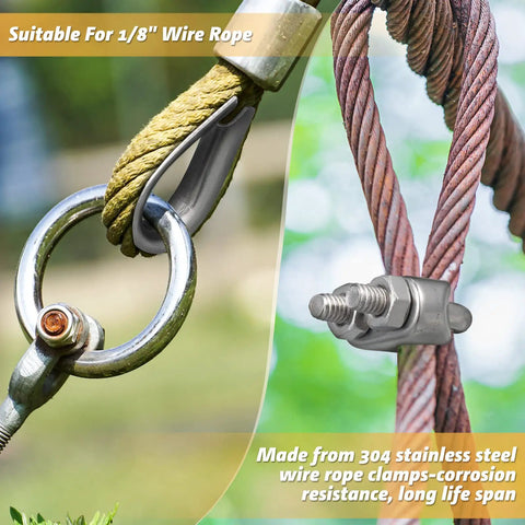 40 Piece One Eighth Inch Wire Cable Clamps Kit With M3 Rope Clips And Stainless Steel Thimbles for 1/8 wire, rigging shown in use