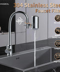 Stainless Steel Faucet Water Filter, NSF ANSI 42 And 53 Certified, 360 Degree Rotating Purifier For Sink in modern kitchen