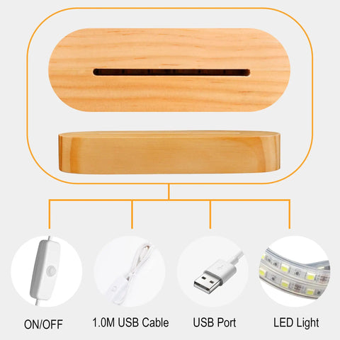 Jesus Cross Night Light USB Powered Cozy Bedside Lamp components, including wooden base and USB cable connection.