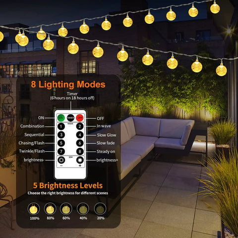 Battery Operated Outdoor String Lights 33Ft 100LED With Remote Timer 8 Modes Waterproof Mini Globe Lights in patio setting