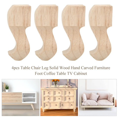 Set Of 4 Hand Carved Solid Wood Furniture Legs For Coffee Table Sofa And TV Cabinet, Rubber Wood With Natural Rustic Grain Finish.