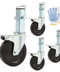 No Nonsense Heavy Duty Scaffolding Casters 5 Inch With Dual Lock Brakes 4 Pack showing durable rubber wheels and square stems.