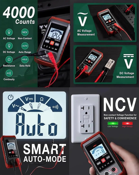Automatic Digital Multimeter With Auto Ranging And Non Contact Voltage Testing For AC DC 4000 Count Smart Meter display