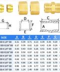 Dimensions and specifications for brass compression tube fitting 1/4 inch union, including detailed size chart and fitting diagrams.