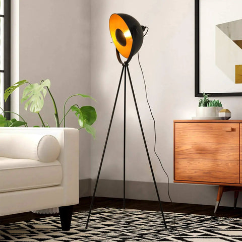 Industrial Tripod LED Floor Lamp Dope Lighting, Vintage Bowl Shade, Black Metal Standing Lamp, 61 Inch, Living Room Decor