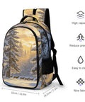 Winter Icicle Deer Woodland Printed Unisex Backpack With Large Capacity, durable polyester, smooth zipper, 12.6x7.3x16.5 in