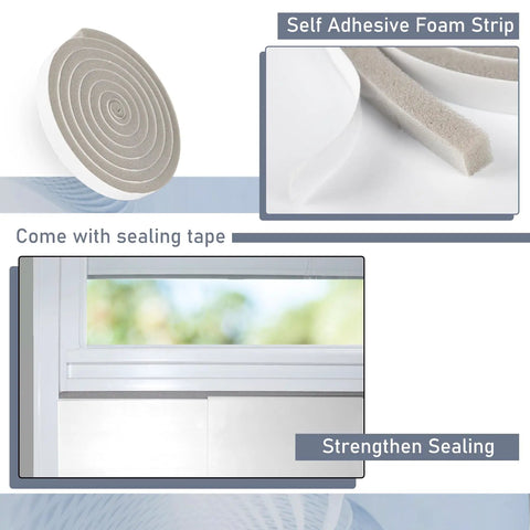 4 Inch Dryer Vent Window Kit with louvered cover, adjustable foam seal strip, and aluminum seal tape for sealing windows.