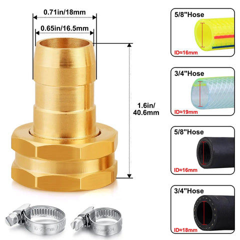 Female Garden Hose End Repair Connector With Clamps Fits Three Quarter And Five Eighths Inch Brass Hose Fittings Kit