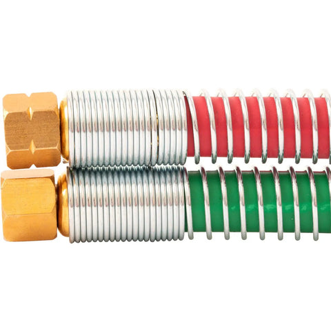 Close-up of Type B fittings on Heavy Duty Pro Grade Three Eighth Inch Grade T Cutting Torch Hose, flame and oil resistant