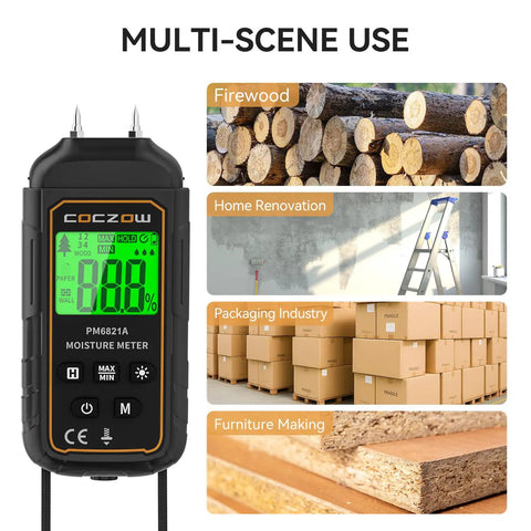 Handy Dual Probes Moisture Meter With Battery Included And Real Time LCD Display For Quick Accurate Readings In Wood Plywood Paper Plaster Walls And Floors, black handheld unit