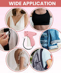 Straight Up The Ultimate Stitch Gun For Clothes Repair And Quick Fix Tagging For Seam Hemming Or Fabric Labeling Comes Loaded With Two Needles One Scissors And Four Thousand White Black Fasteners Seriously Kickass displayed with garments and tagging process.