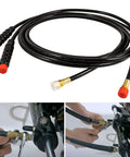 Heavy Duty Hydraulic Steering Hose Kit 16 Foot Pre Assembled Copper 1000 PSI Marine Grade No Cutting Needed Compatible With Outboard Steering Systems Built To Last Today shown coiled with connectors and installation example on outboard steering system.