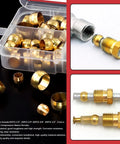 Brass compression ferrules and sleeves kit for 4–16 mm tubing in a clear plastic storage case