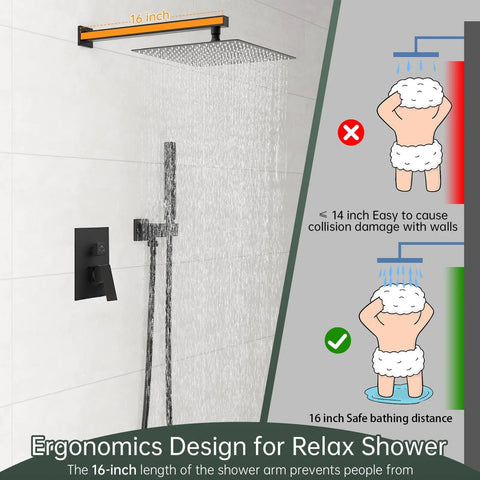 12 Inch Rain Shower Head And Handheld Sprayer Set With A Dope Black Finish Hella Rugged Stainless Steel Hose Solid Brass Rough In Valve And Sweet Dual Spray Action Designed To Level Up Your Daily Bathroom Routine