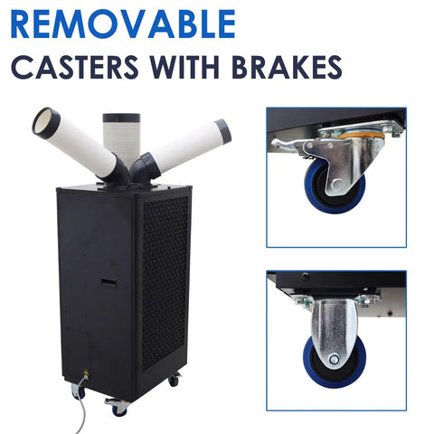 Heavy Duty Mobile Spot Cooler Packing 15400 Btu Capacity with removable casters for easy mobility and stable airflow.