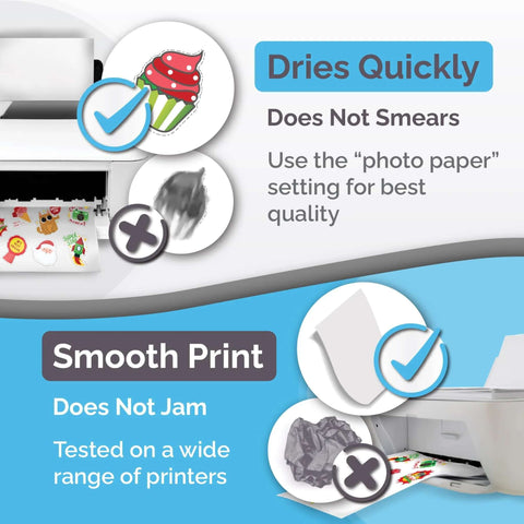 Amazon printable vinyl sticker paper for inkjet and laser printers, glossy white, 56 sheets, self-adhesive