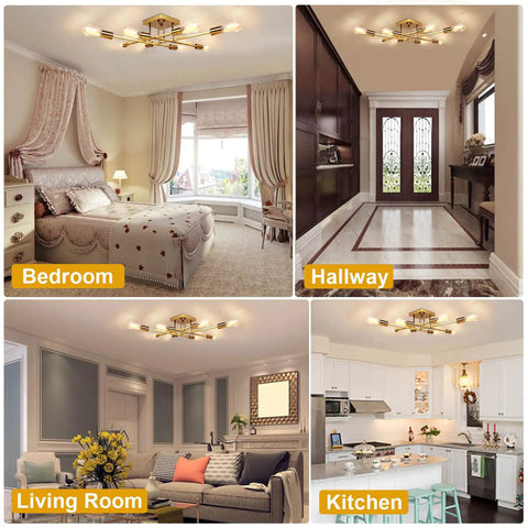 8 Light Modern Sputnik Ceiling Fixture In Gold For Dining Room And Kitchen Semi Flush Mount Industrial Style Dope Chandelier For Living Room And Hallway in various room settings