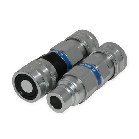 Built Tough Half Inch Hydraulic Quick Connect Coupler Adapter Set Rock Solid Flat Face To Agri Style Fittings With Zinc Plated Casing And Dust Covers For Tractor Hydraulics