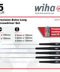 Slotted And Phillips Screwdriver Set 5 Piece with tapered extra long handles for quick turns and comfortable grips, easy ID 2.5mm 3mm 4mm zero one sizes for home, shop, and DIY projects
