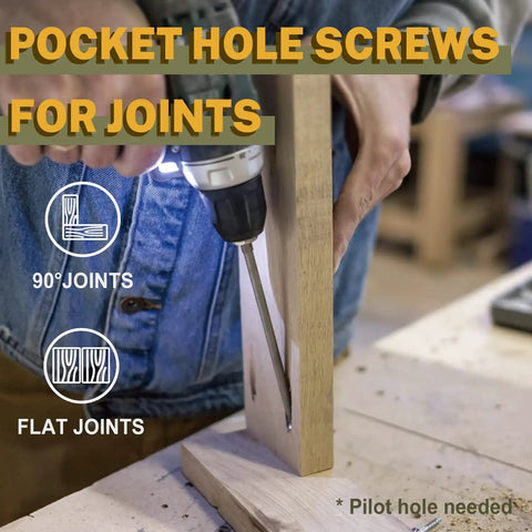 2 Inch Pocket Hole Wood Screws 300 Pack Pro Grade With Coarse Thread And Washer Head Square Drive Self Tapping in use for wood joints