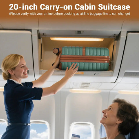 Expandable Carry On Luggage 20 Inch With Spinner Wheels Airline Approved Durable PC ABS Hardside Roller Case in overhead bin