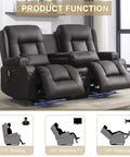Power Loveseat Recliner With One Touch Control For Backrest And Footrest Massage And Heat Wall Hugger Console Sofa