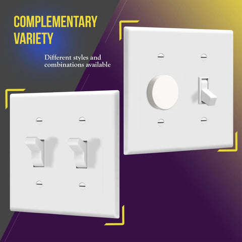 Two Gang White Wall Plate For Double Toggle Light Switch, Built To Last Unbreakable Polycarbonate Thermoplastic, Heat And Fade Resistant Over 100 Degrees, UL94 V2 Rated, Ten Pack 8812 W